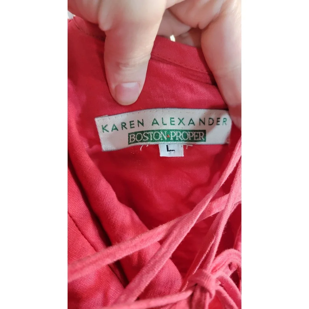 Karen Alexander Boston Proper Red Linen Halter Maxi‎ Dress Lace Back L - Picture 6 of 10